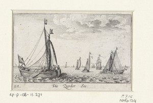 Gezicht op de Zuiderzee met zeilschepen