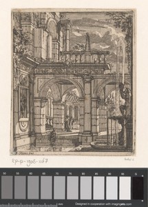 Gezicht op een antiek gebouw met fontein