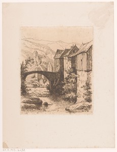 Gezicht op een brug in een bergdorp