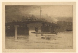 Gezicht op een brug over de Theems