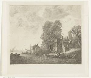 Gezicht op een dorp aan een rivier