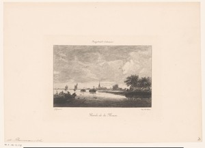 Gezicht op een dorp vanaf de Maas