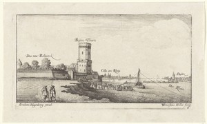 Gezicht op een fort aan de Rijn nabij Keulen