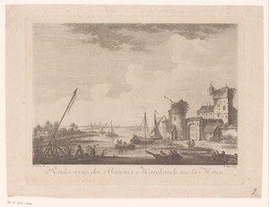 Gezicht op een haven aan de Maas