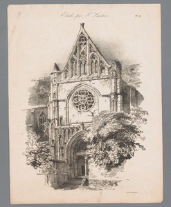 Gezicht op een kerkportaal