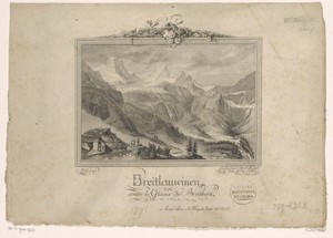 Gezicht op een lawine bij de gletscher van Breithorn