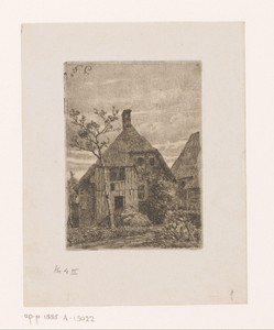 Gezicht op een rietgedekte hoeve