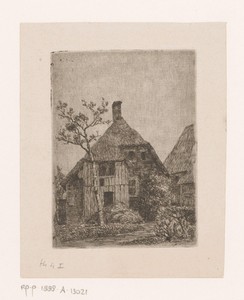Gezicht op een rietgedekte hoeve