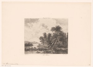 Gezicht op een rivierlandschap met berken