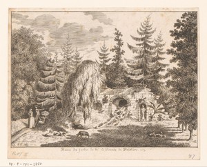 Gezicht op een ruïne in de tuin van de Vicomte de Walckiers