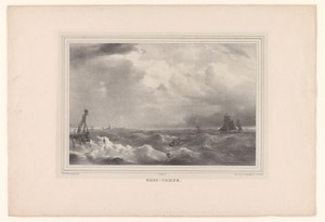 Gezicht op een ruwe zee met schepen