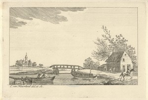 Gezicht op een vaart met trekschuit