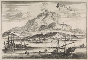 Gezicht op eiland en Kasteel Tenos