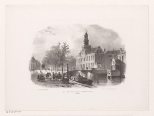 Gezicht op gracht en weeshuis in Den Haag