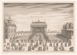 Gezicht op het baldakijn met de koninklijke tronen op Faubourg Saint-Antoine te Parijs