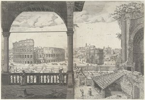 Gezicht op het Colosseum en de Boog van Constantijn