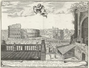 Gezicht op het Colosseum en de boog van Constantijn