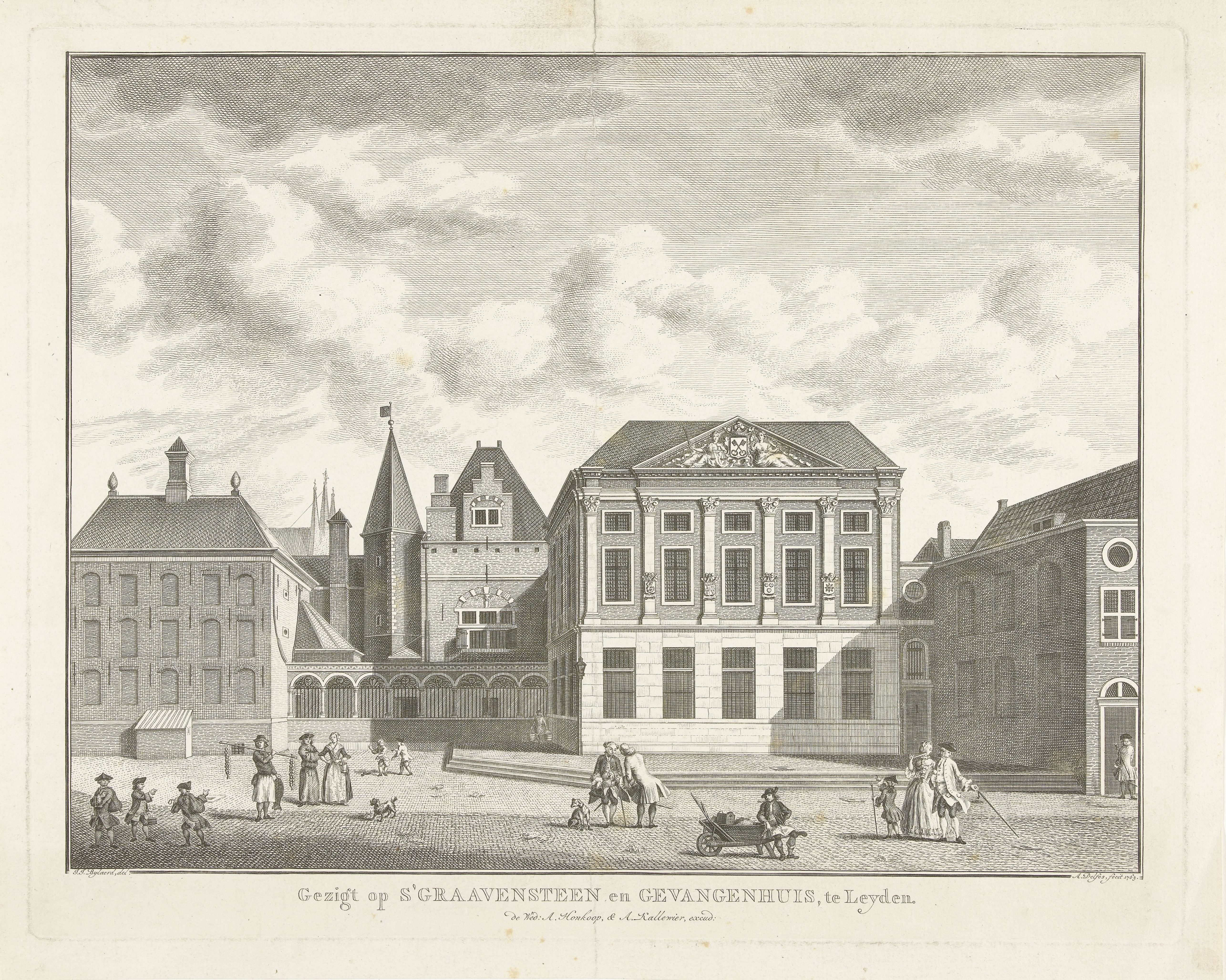 Gezicht op het Gravensteen te Leiden by Abraham Delfos