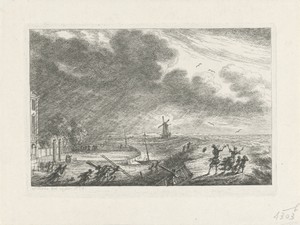 Gezicht op het Huis Zwanenburg bij hevige storm en watersnood, 1775
