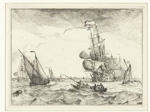 Gezicht op het IJ met roeiboot