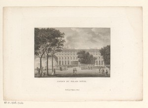 Gezicht op het Jardin du Palais-Royal te Parijs