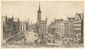 Gezicht op het marktplein, met aangrenzend het stadhuis