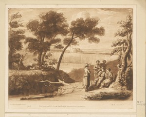 Gezicht op het Meer van Albano, met vijf herders