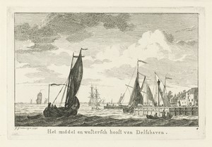 Gezicht op het middelste en westelijke havenhoofd van Delfshaven