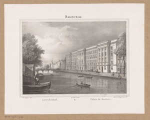 Gezicht op het Paleis van Justitie te Amsterdam vanaf de Prinsengracht