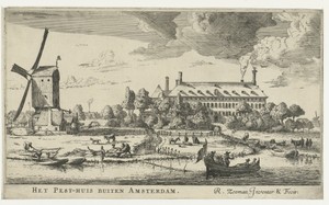Gezicht op het Pesthuis (Buitengasthuis) bij Amsterdam