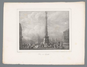 Gezicht op het Place du Châtelet met de Fontaine du Palmier