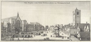 Gezicht op het plein voor Westminster Hall, Londen