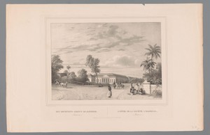 Gezicht op het sociëteitsgebouw De Harmonie op Batavia