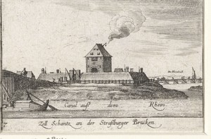 Gezicht op het tolhuis aan de Rijn in Straatsburg