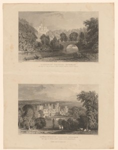 Gezicht op Lambton Castle en voorstelling van Ravensworth Castle