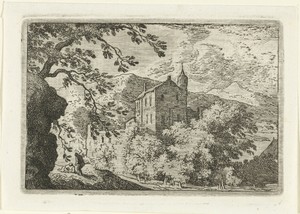 Gezicht op landhuis met torentje