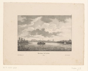 Gezicht op Leiden van over het water gezien