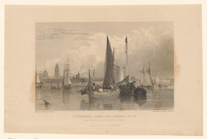 Gezicht op Liverpool vanaf de Mersey richting de Princes Parade
