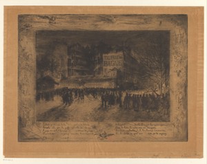 Gezicht op Place des Martyrs-Juifs-du-Vélodrome-d'Hiver met de Taverne du Bagne bij nacht