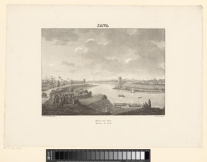 Gezicht op rivier de Solo te Java