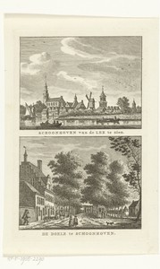 Gezicht op Schoonhoven vanaf de Lek en dorpsgezicht met de Doelen te Schoonhoven