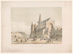 Gezicht op Sint-Bavo Kerk en de Grote Markt te Haarlem