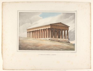 Gezicht op Tempel van Hephaistos met zittende figuur