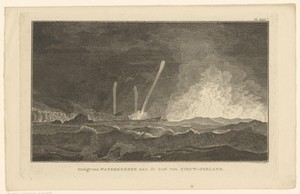 Gezicht op waterhozen aan de kust van Nieuw-Zeeland