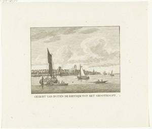 Gezicht over Merwede vanaf Riedijk op Groothoofd te Dordrecht