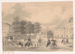 Gezicht vanaf de Plaats naar de Vijverberg in Den Haag