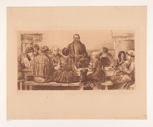 Gezin aan tafel bidt voor de maaltijd
