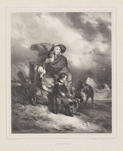 Gezin in een storm aan zee