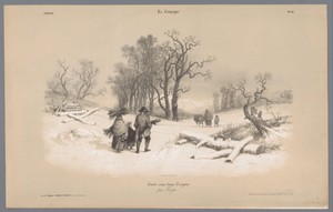 Gezin sprokkelt hout in de sneeuw