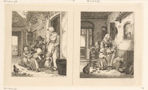 Gezin voor een huis en een vrouw met kinderen